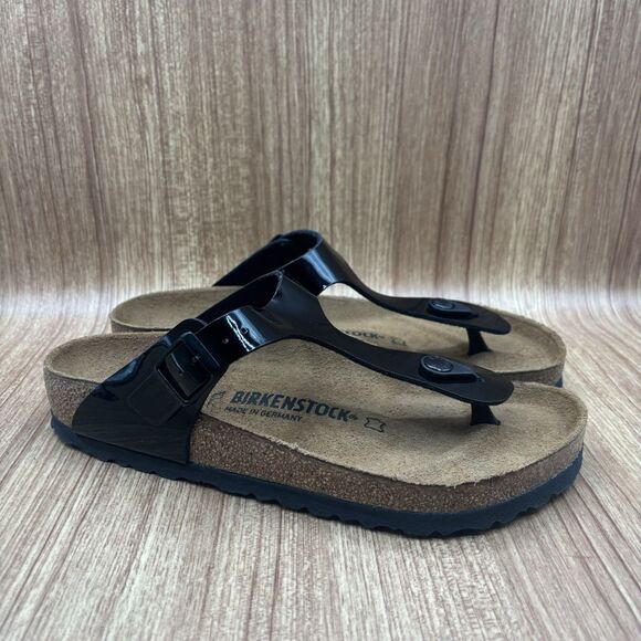 Birkenstock Gizeh Patent Black Birko Flor Patent Women EU 39 Size 8 New Reg Fit - Picture 1 of 9